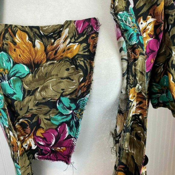 Joni Blair Midi Dress Womens 5‎ Brown VTG 80s Pleated Button Front Floral - Picture 7 of 12